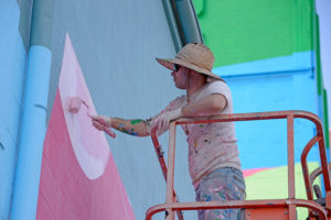 HENSE working on "Building Blocks" - the Mural of Unbelievable Size